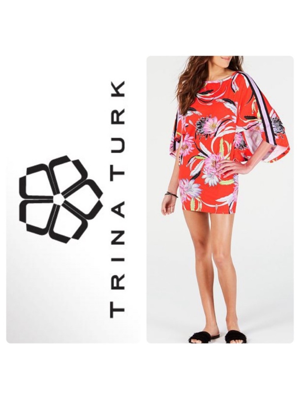 NEW* Trina Turk Shangri La Orange Floral Tunic Cover-Up NWT M $148 - Picture 2 of 8
